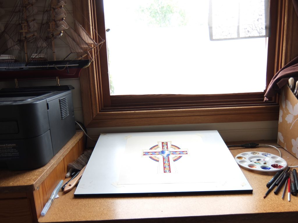 Art in Progress "Iluminated Celtic Cross" Original Artwork by Lisa Saul