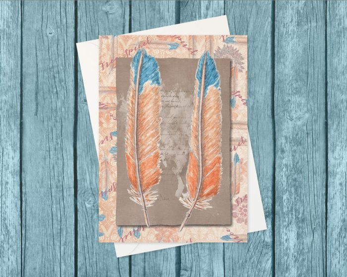 "Boho Feathers" v2: 10 Folded Cards (off-white envelopes) - Image 3