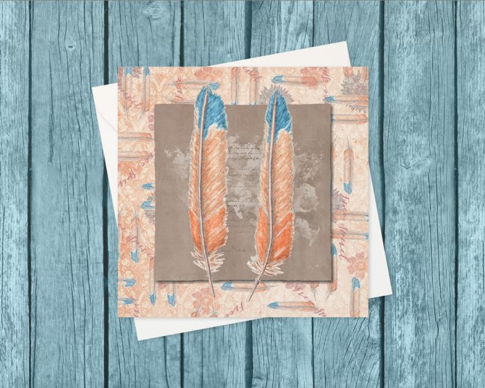 "Boho Feathers" v1 (US & CA): 10 Folded Cards (white envelopes)