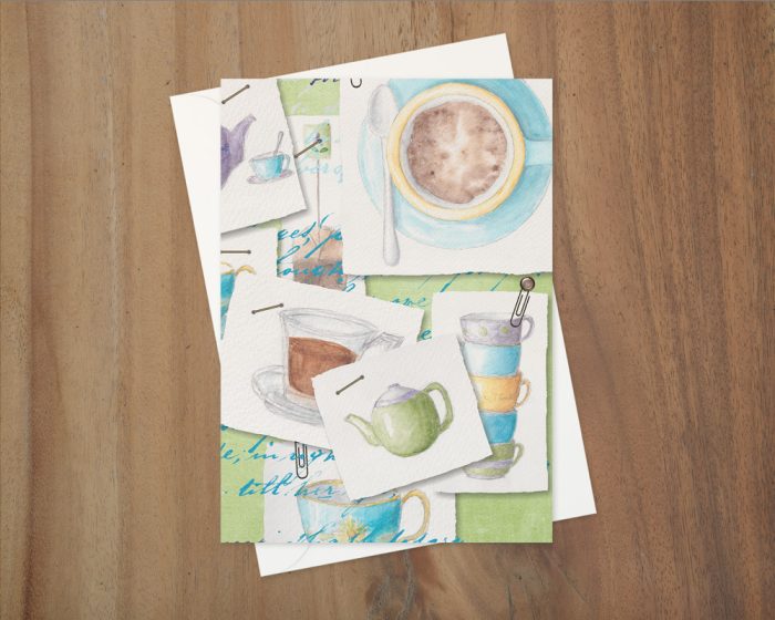 "Coffee and Journal Time": 10 Folded Cards (off-white envelopes)