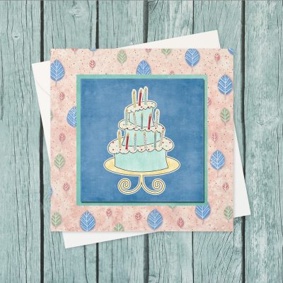 "Happy Birthday - Cake" (US & CA): 10 Folded Cards (white envelopes)
