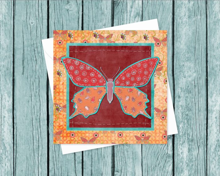 "Patchwork Butterfly" v2: 10 Folded Cards (white envelopes)