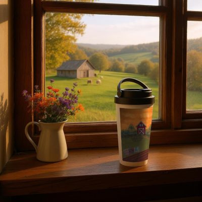 Stainless Steel Travel Mug: "Country Twilight"