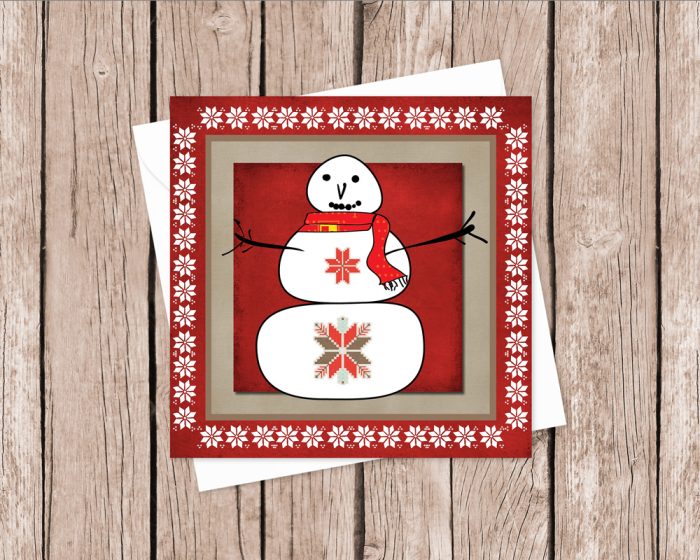 xmas "Woolly Scarf Snowman" v1: 10 Folded Cards (white envelopes)