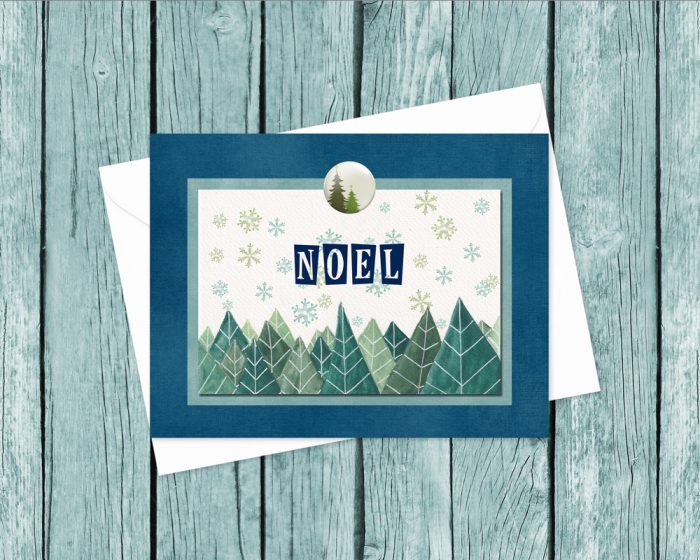xmas "Winter Pines": 10 Folded Cards TWO SIZES (white envelopes)
