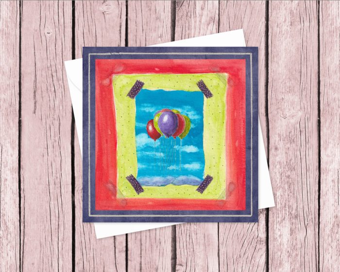 "Birthday Balloons" v2: 10 Folded Cards (white envelopes)