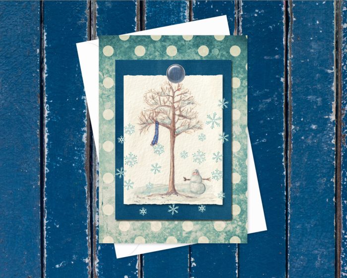 xmas "Snowman": 10 Folded Cards TWO SIZES (white envelopes):