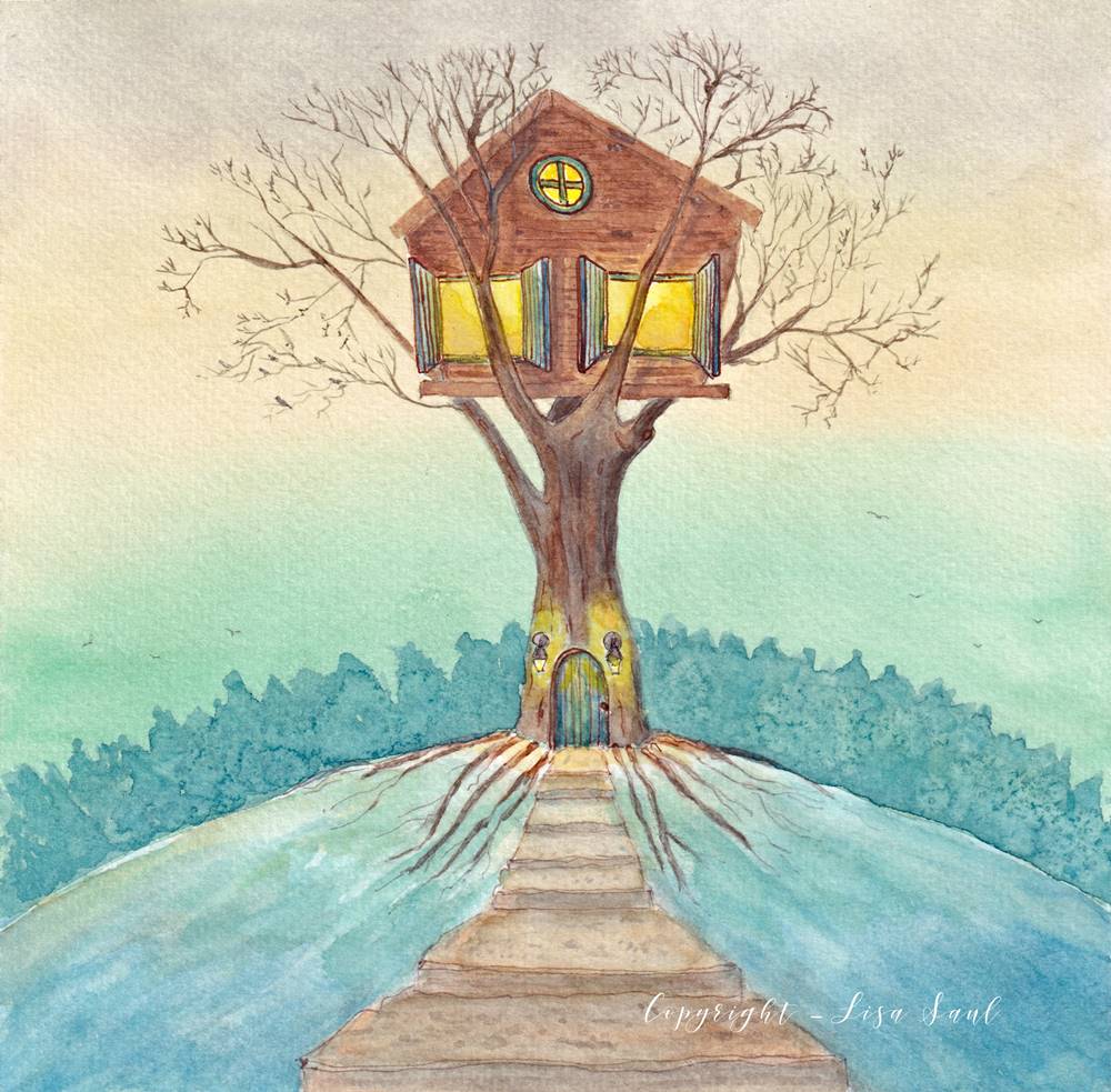 Watercolour and pen whimsical art