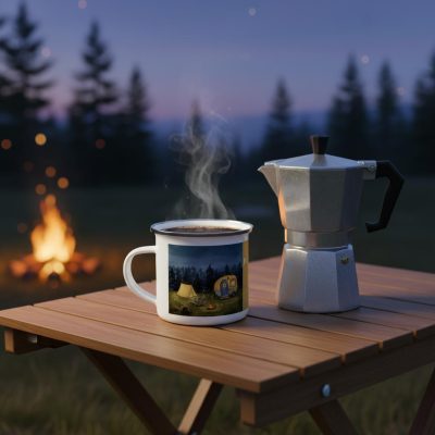 Enamel Mug : "Cosy Camping"