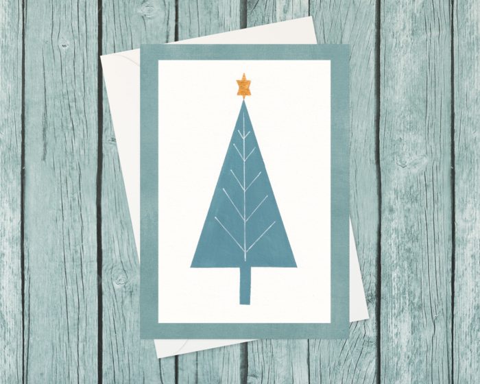 xmas "Folk Art Christmas Tree" (US & CA): 10 Folded Cards (white envelopes)