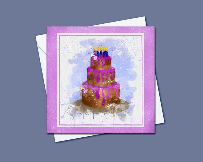"Splashy Swirly Cake" (US & CA): 10 Folded Cards (white envelopes)