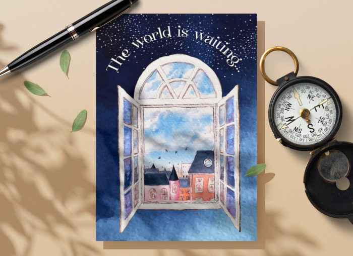 "The World is Waiting..." (US & CA): 10 Folded Cards (white envelopes)