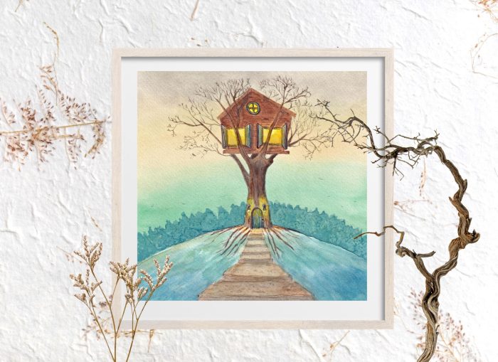 FRAMED Art Print: House on the Hill Series - "Twilight Treehouse"