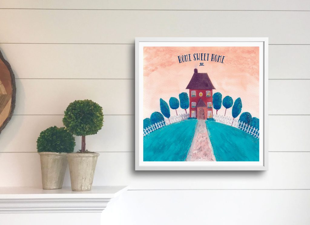 A 12x12 inch framed print.