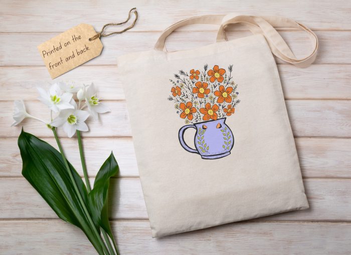 Tote Bag: Wildflower Jug - Linocut Style