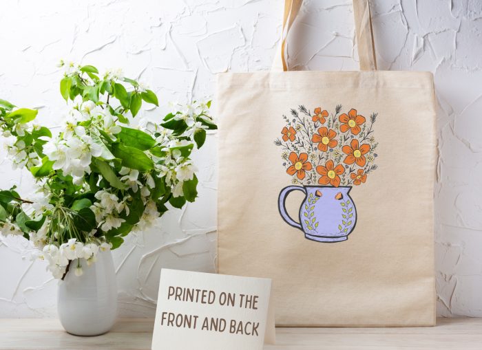 Tote Bag: Wildflower Jug - Linocut Style - Image 4