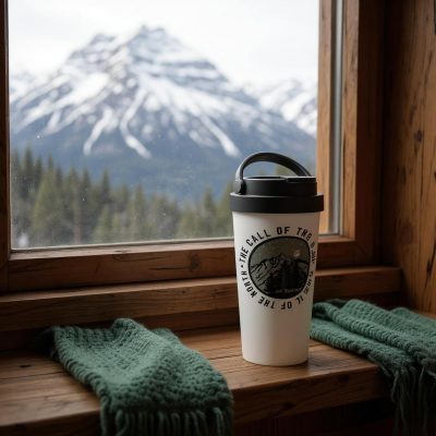 Stainless Steel Travel Mug: "The Call of the North" - Nighttime