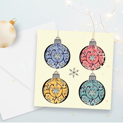 xmas "Cute Christmas Baubles - Four" : 10 Folded Cards (white envelopes)