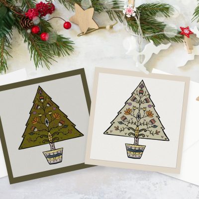 xmas "Nordic Noel - Coloured" - Two Versions: 10 Folded Cards (white envelopes)